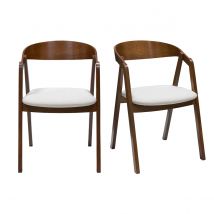 Miliboo - Chaises vintage empilables en bois teinté noyer et tissu effet laine bouclée blanc (lot de 2) LOVA