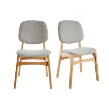 Miliboo - Chaises vintage en tissu gris clair et bois clair (lot de 2) SOQUETTE