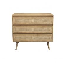 Miliboo - Commode en bois manguier massif et cannage rotin 3 tiroirs L90 cm ACANGE