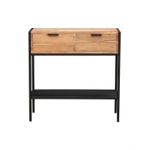Miliboo - Console avec rangements 2 tiroirs en bois massif et métal noir L80 cm ARTHUS