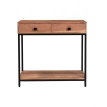 Miliboo - Console avec rangements 2 tiroirs en bois massif et métal noir L80 cm AXELLE