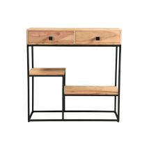 Miliboo - Console avec rangements 2 tiroirs en bois massif et métal noir L80 cm GRENELLE