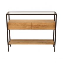 Miliboo - Console en bois manguier massif et plateau en verre 2 tiroirs L100 cm SITA