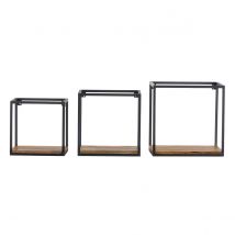Miliboo - Étagères murales carrées en métal noir et bois manguier massif (lot de 3) YPSTER