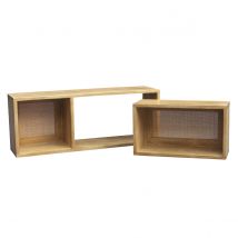 Miliboo - Étagères niches murales gigognes en bois manguier massif et cannage rotin L80 cm (lot de 2) ACANGE