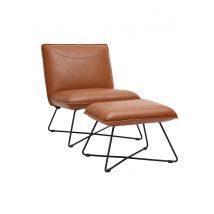 Miliboo - Fauteuil avec repose pied vintage marron PHILO