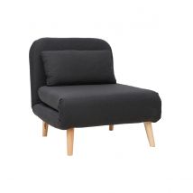 Miliboo - Fauteuil convertible scandinave en tissu gris foncé et bois clair AMIKO
