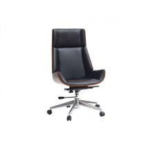 Miliboo - Fauteuil de bureau de direction design noir, bois foncé noyer et acier chromé CURVED