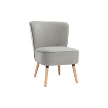 Miliboo - Fauteuil en tissu velours gris clair et bois clair KAHLO