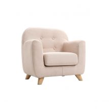 Miliboo - Fauteuil enfant scandinave en tissu rose poudré et bois clair NORKID