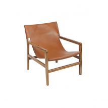 Miliboo - Fauteuil ethnique bois teck massif et cuir marron CHILLY