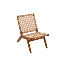 Miliboo - Fauteuil lounge en bois massif et sangles beiges LUCEA