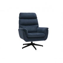 Miliboo - Fauteuil pivotant en tissu chenille bleu foncé et métal noir JONAH