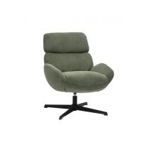 Miliboo - Fauteuil pivotant en tissu velours côtelé vert kaki et métal noir KLEM
