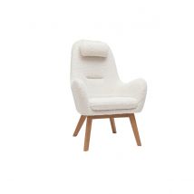 Miliboo - Fauteuil scandinave en tissu effet peau de mouton blanc et bois clair MANIA