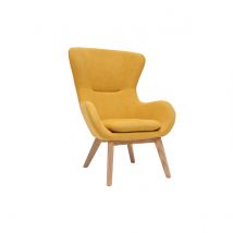 Miliboo - Fauteuil scandinave en tissu effet velours jaune moutarde et bois ESKUA