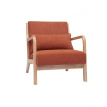 Miliboo - Fauteuil scandinave en tissu effet velours terre brûlée et bois clair massif DERRY