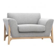 Miliboo - Fauteuil scandinave en tissu effet velours texturé gris clair et bois clair ASAKO