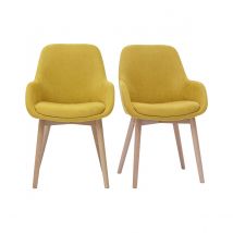 Miliboo - Fauteuils scandinaves en tissu effet velours jaune moutarde et bois clair massif (lot de 2) HOLO