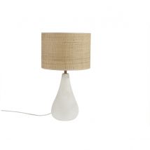 Miliboo - Lampe à poser blanche en céramique effet pierre et abat-jour en raphia H49 cm PYRUS