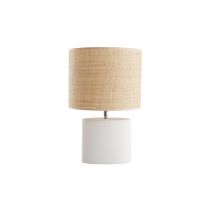 Miliboo - Lampe à poser en céramique blanc mat et abat-jour en raphia naturel H40 cm TIGA
