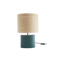 Miliboo - Lampe à poser en céramique bleu pétrole mat et abat-jour en raphia naturel H40 cm TIGA