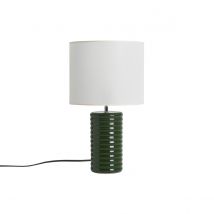 Miliboo - Lampe à poser en céramique émaillée vert foncé et abat-jour écru H53 cm BERRO