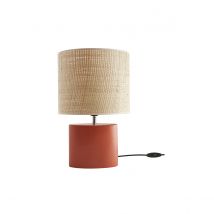 Miliboo - Lampe à poser en céramique terracotta mat et abat-jour en raphia naturel H40 cm TIGA