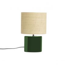Miliboo - Lampe à poser en céramique vert foncé et abat-jour en raphia naturel H40 cm TIGA