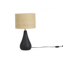 Miliboo - Lampe à poser noire en céramique mate et abat-jour en raphia H49 cm PYRUS