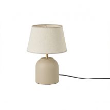 Miliboo - Lampe à poser taupe en céramique mate et abat-jour en lin H35 cm SIMAO