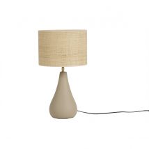 Miliboo - Lampe à poser taupe en céramique mate et abat-jour en raphia H49 cm PYRUS