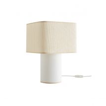 Miliboo - Lampe à poser vintage cube en coton écru et abat-jour en papier tissé H36 CUBO