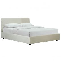 Miliboo - Lit coffre avec sommier et tête de lit à motif en velours beige 160 x 200 cm RIGA
