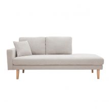 Miliboo - Méridienne scandinave en tissu effet velours texturé beige et bois clair BERTILLE