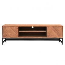Miliboo - Meuble TV à motifs chevrons en bois massif et métal noir L158 cm STICK