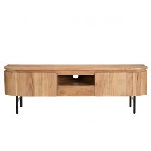 Miliboo - Meuble TV avec rangements en bois massif et métal noir L160 cm NAPOLI