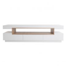 Miliboo - Meuble TV design blanc laqué brillant et bois L200 cm LIVO