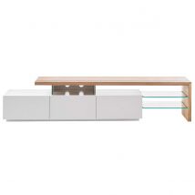 Miliboo - Meuble TV design blanc laqué mat plateau bois L204 cm MEDIA