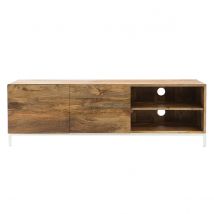 Miliboo - Meuble TV en bois manguier massif et métal blanc 145cm BOHO