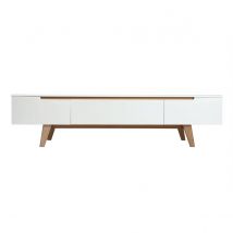 Miliboo - Meuble TV scandinave blanc brillant et bois L180 cm MELKA