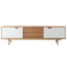 Miliboo - Meuble TV scandinave blanc et bois L180 cm ACOUSTIC