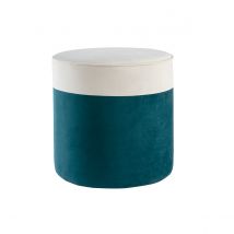 Miliboo - Pouf design bicolore en tissu velours blanc crème et bleu paon D40 cm DAISY