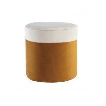 Miliboo - Pouf design bicolore en tissu velours blanc crème et jaune cumin D40 cm DAISY