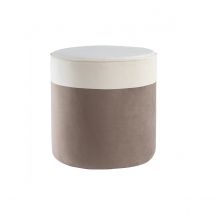 Miliboo - Pouf design bicolore en tissu velours blanc crème et taupe D40 cm DAISY