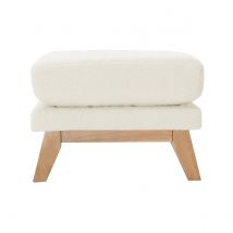 Miliboo - Pouf repose-pieds déhoussable scandinave en tissu effet laine bouclée blanc cassé et bois clair OSLO