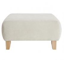 Miliboo - Pouf repose-pieds en tissu effet velours texturé beige et bois clair massif L75 cm ODEON