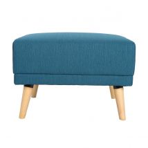 Miliboo - Pouf repose-pieds scandinave en tissu bleu canard et bois clair ULLA