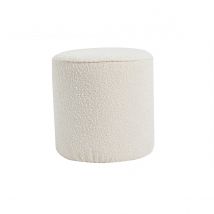 Miliboo - Pouf scandinave rond en tissu effet laine bouclée blanc cassé D40 cm MERIBEL