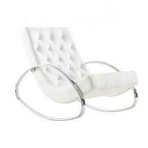 Miliboo - Rocking chair design blanc et acier chromé CHESTY